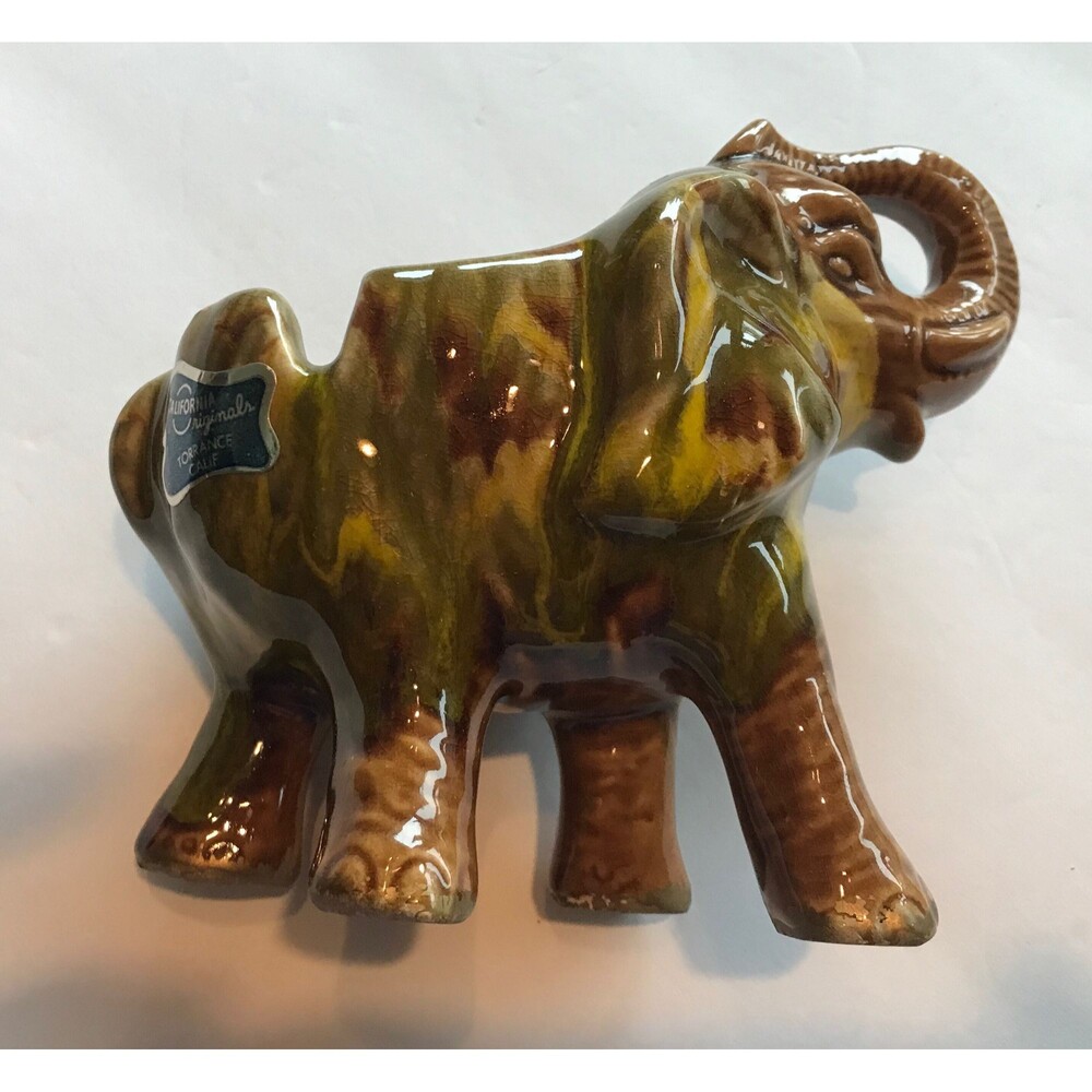 California Originals Ceramic Drip Glaze Ashtray Elephant Trunk Up w/ Sticker